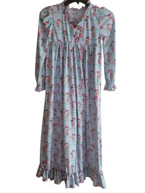 Serpendipity By Shrimp And Grits Christmas Puppy Blue Ruffle-Trim Nightgown